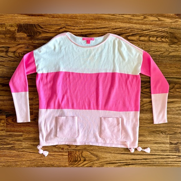 Lilly Pulitzer Westwood sweater, colorblock  pink and white stripe, size XS, EUC - Picture 7 of 9